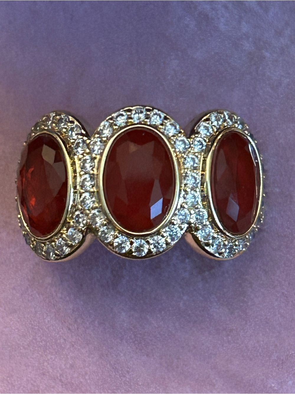 BP Gold-Tone Triple Oval Red Ruby Crystal Halo Ring Brand New Size 9